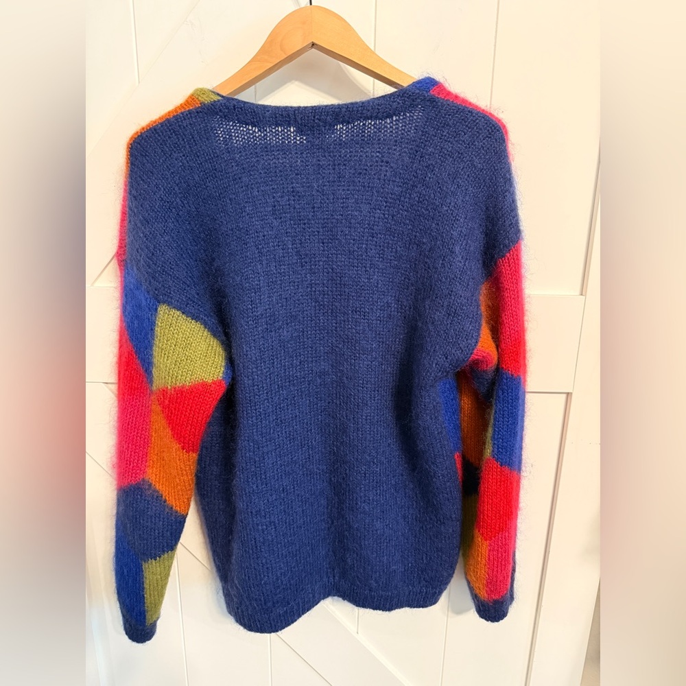 Vintage 1990s JL Plum mohair cardigan RN 40687 Argyle Harlequin Color Block - Picture 6 of 9